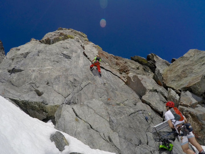 Rock Climbing on Showcase Spire at top of Whistler Blackcomb