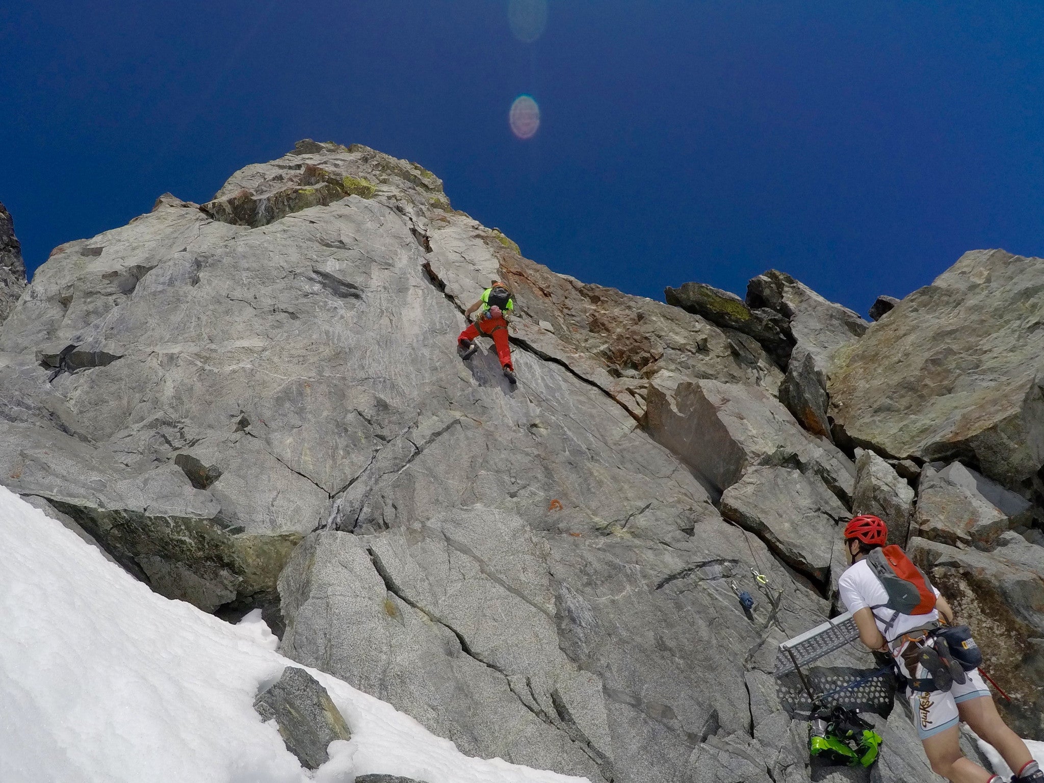 Rock Climbing On Showcase Spire At Top Of Whistler Blackcomb Whistler